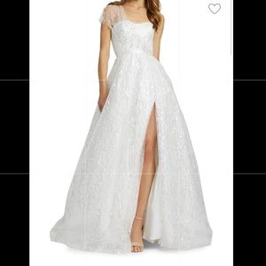 Mac Duggal Embellished one-shoulder wedding gown